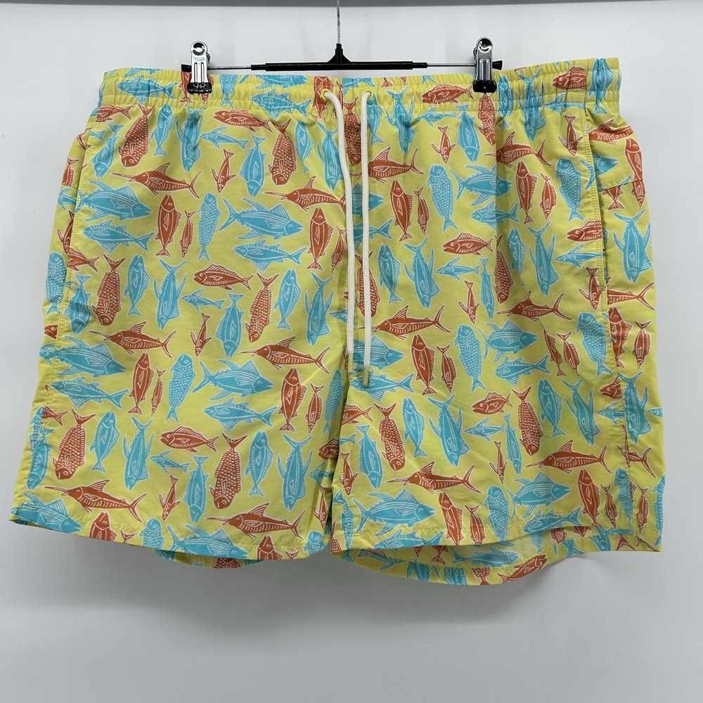 Eddie Bauer Tidal Womens XL Tall Fish Print Swim Shorts Yellow Quick Dry Coastal